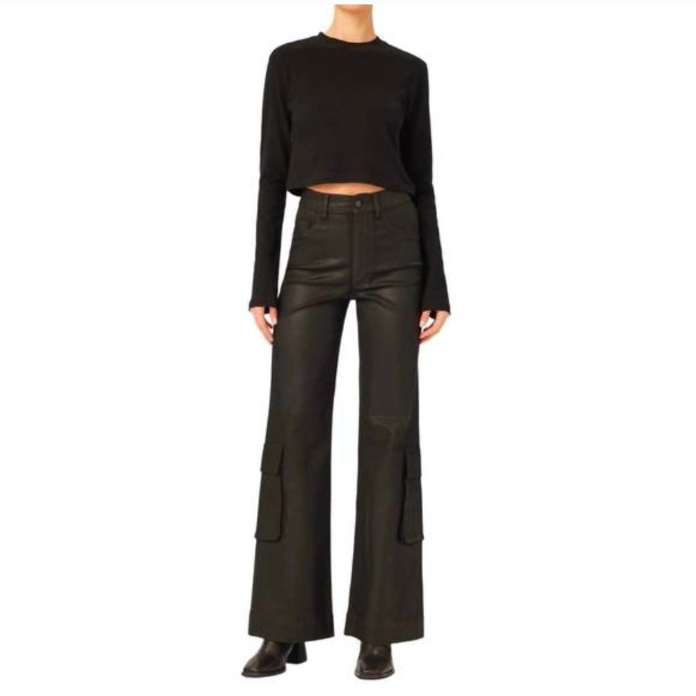 DL1961 Hepburn Wide Leg‎ 32" Coated Jeans Cargo Pockets Womens Size 25